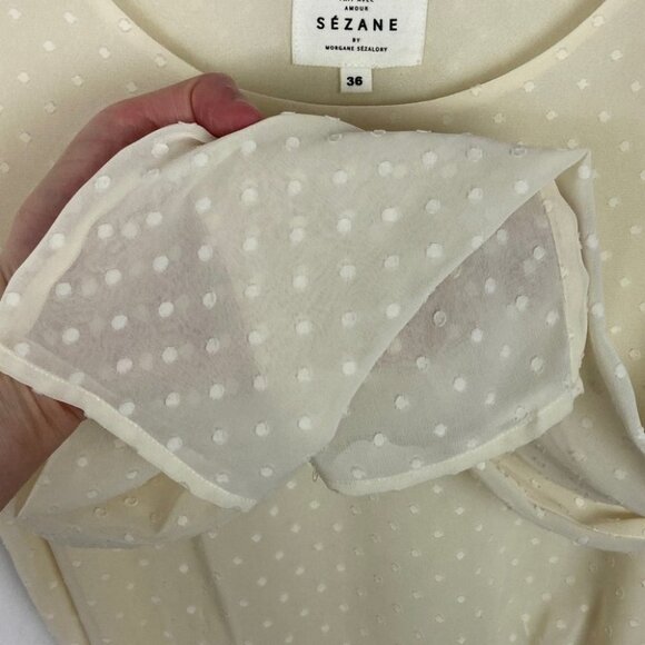 Sezane Jenna Blouse in Satin Ecru Off White Tie‎ Waist Size 36 or 4 French Top - Picture 6 of 11